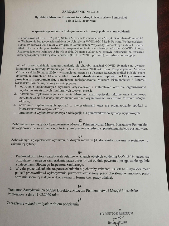 Zdjęcie do newsa Uwaga! Nowe Zarządzenie w sprawie koronawirusa